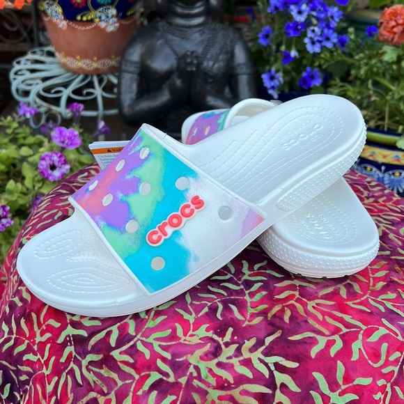 New Crocs Colorful Tie Dye Slide Sandals - Picture 7 of 16